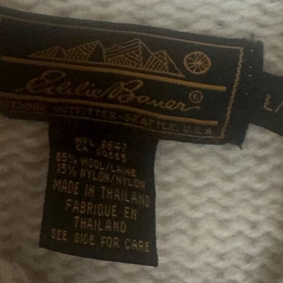 Eddie Bauer Vintage 90s Nordic Wool Heavy Knit Sweater Red Tan Hi Funnel Neck L - Picture 10 of 16